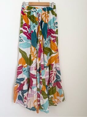 True Destinations Resort Wear Flare Pants Beach Coverup Size L Floral Tropical
